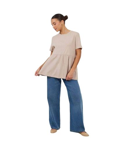 Womens/ladies Swing Smock Panel T-shirt Dress Mushroom Brave Soul