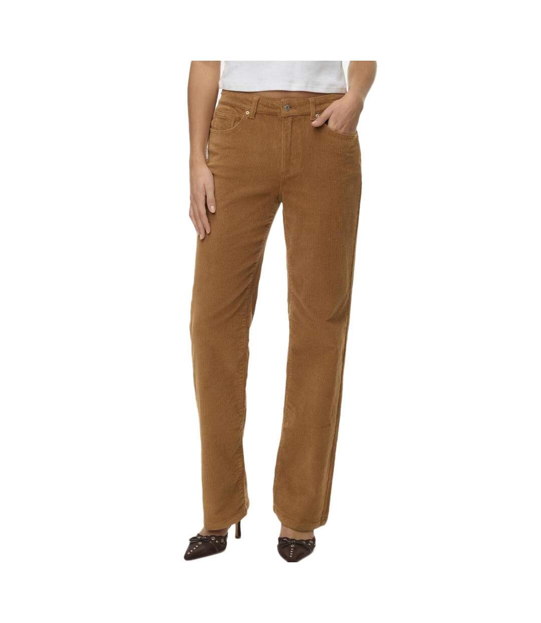 Pantalon velours marron femme vero moda melisa straight-1