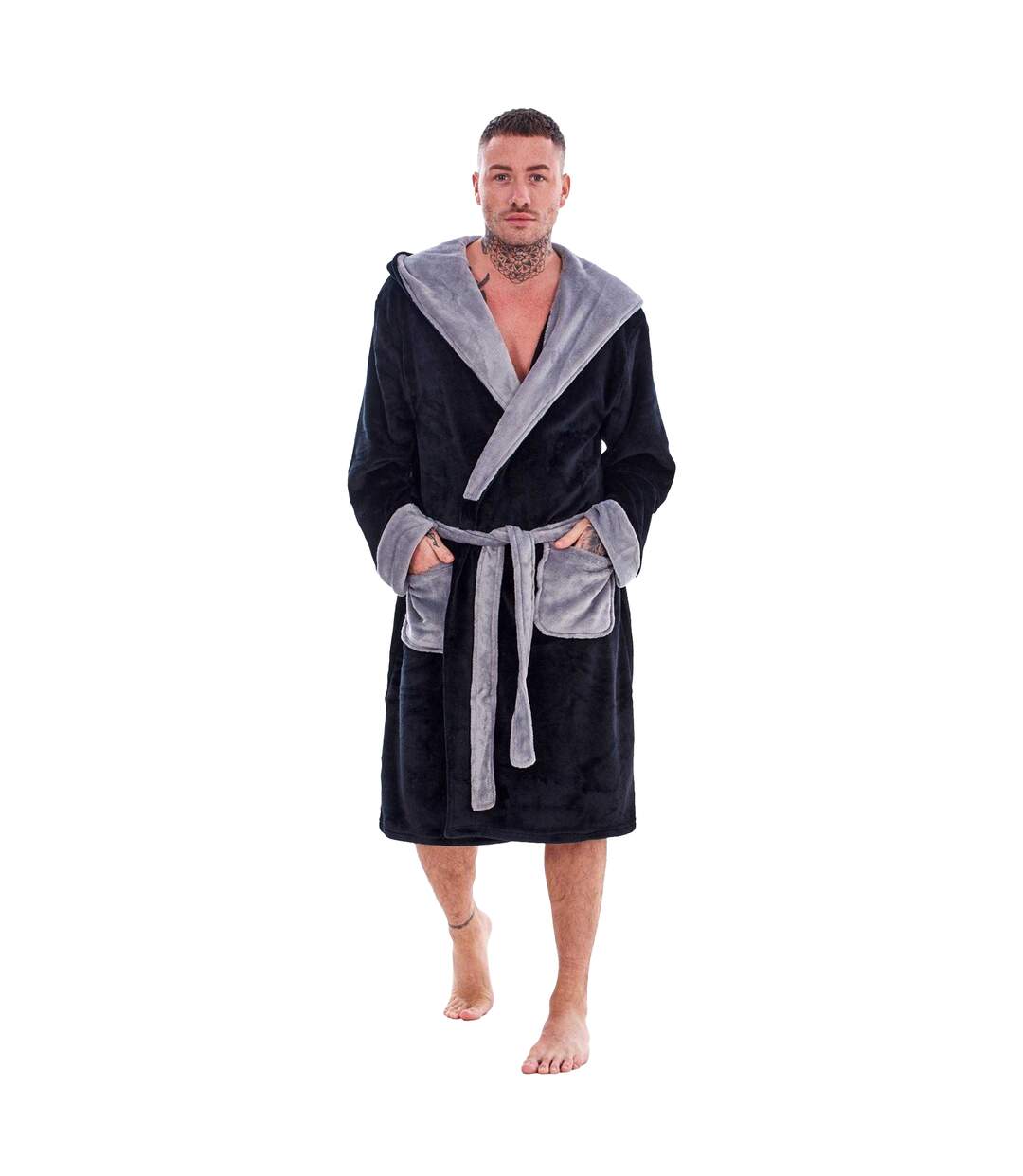 Robe De Chambre Homme Noir Gris Keanu-4