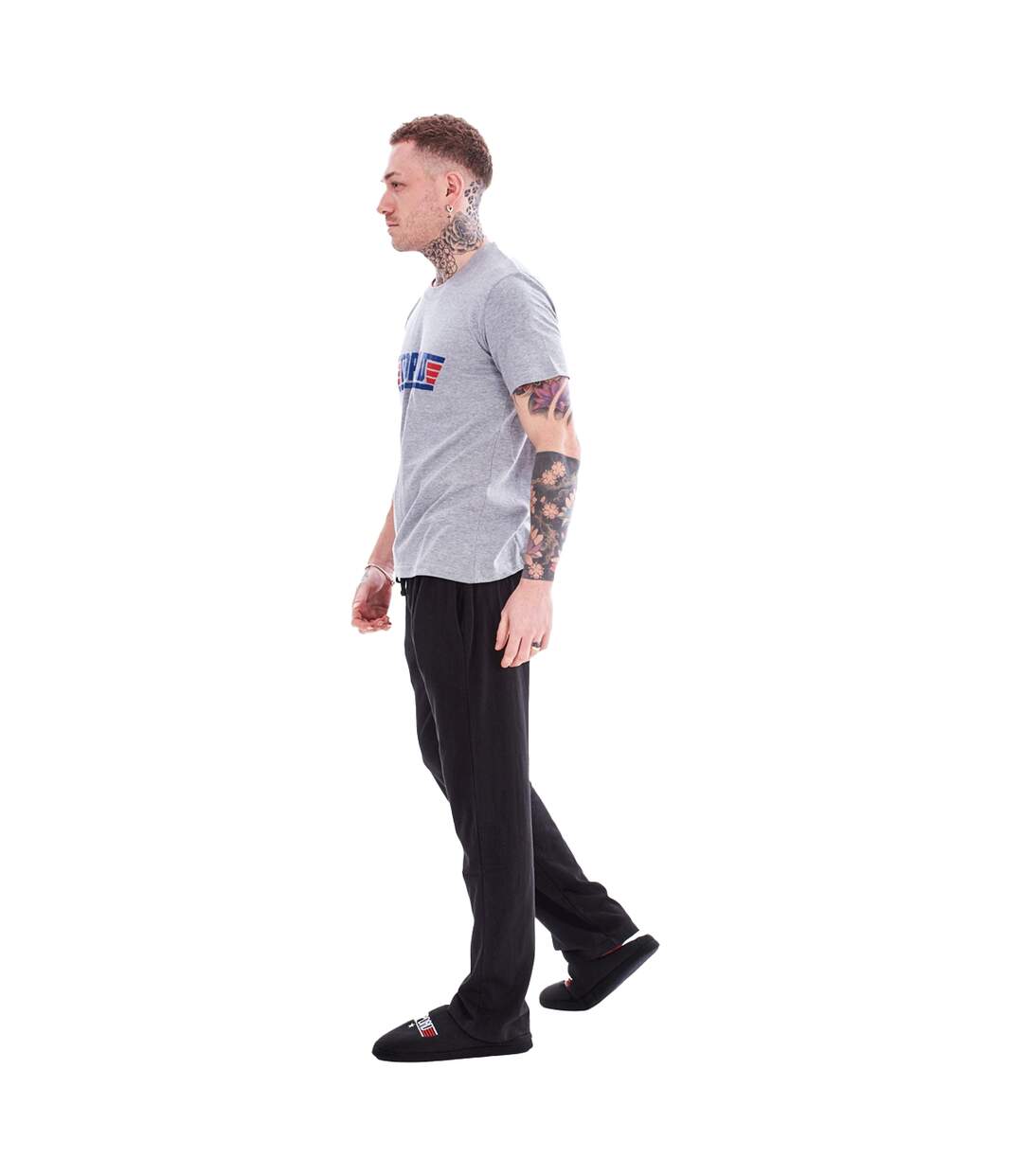 Mens Top Dad Pyjama Set Grey Black Keanu-3