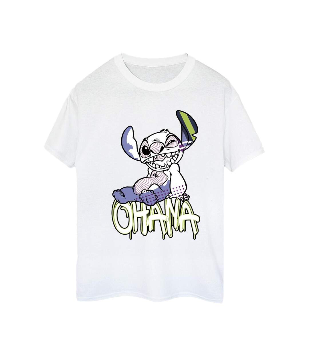 Disney Womens/Ladies Lilo And Stitch Ohana Graffiti Cotton Boyfriend T-Shirt (Blanc) - UTBI30298-1