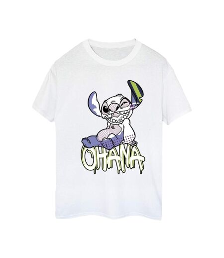 Disney Womens/Ladies Lilo And Stitch Ohana Graffiti Cotton Boyfriend T-Shirt (Blanc) - UTBI30298