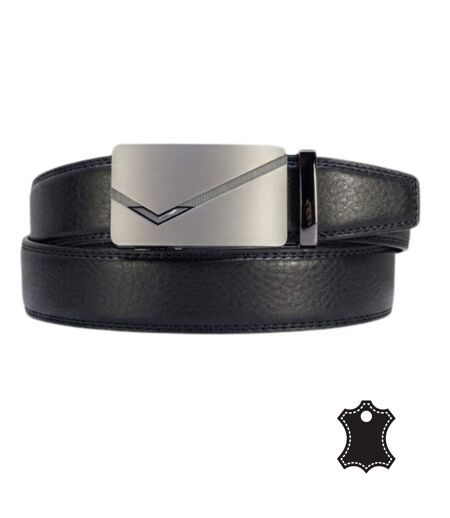 Ceinture homme cuir vachette noire 3,5 cmà boucle automatique réglable, surpiqûre ton sur ton (Tailles 115 à 130)