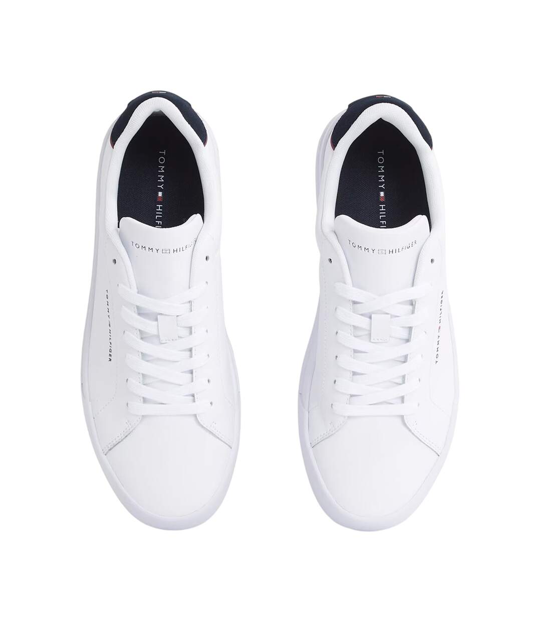 Mens Pebble Grain Court Leather Trainers White Navy Tommy Hilfiger-4