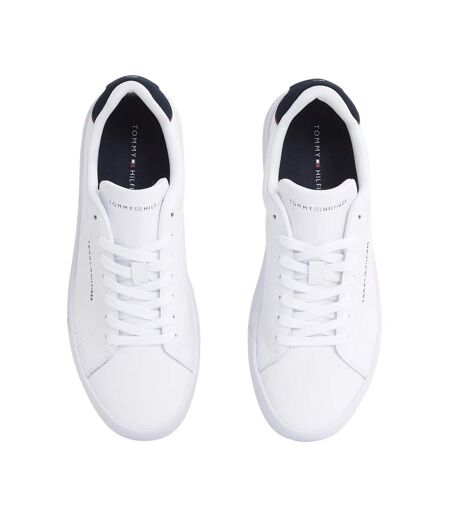 Mens Pebble Grain Court Leather Trainers White Navy Tommy Hilfiger