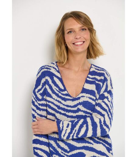 Pull col V maille mousseuse motif zèbre