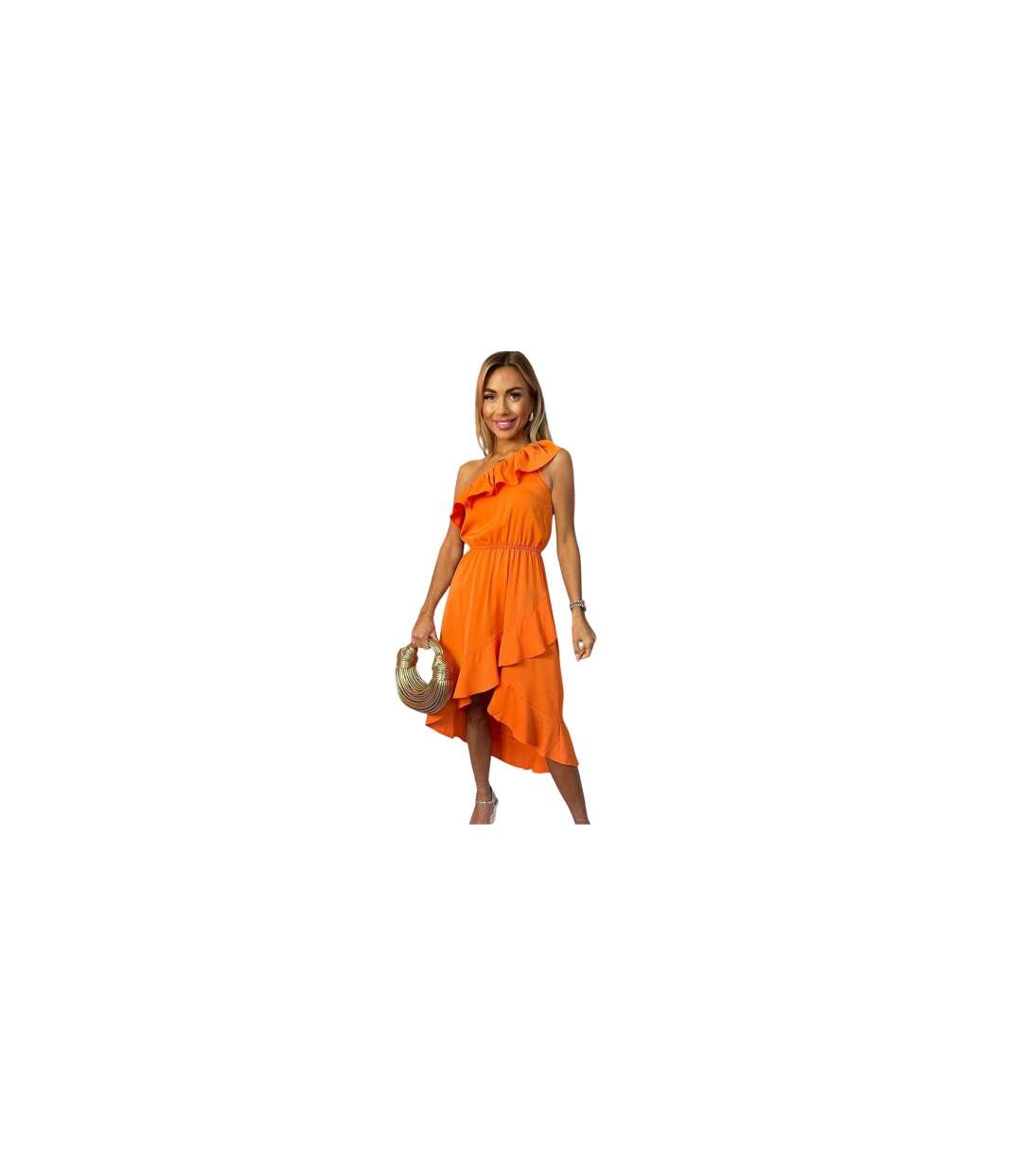 Robe 1 Épaule Femme Orange Sang AX Paris-1