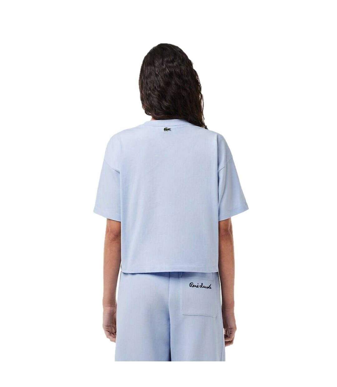Womens/ladies Logo Crew Neck Crop T-shirt Blue Lacoste-2