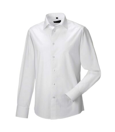 Russell Collection Mens Fitted Long-Sleeved Shirt (White)