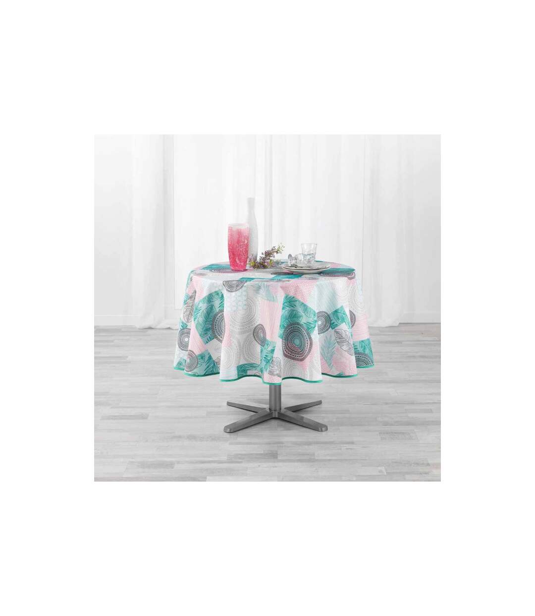 Nappe Antitache Ronde Peachy 180cm Bleu & Rose-3