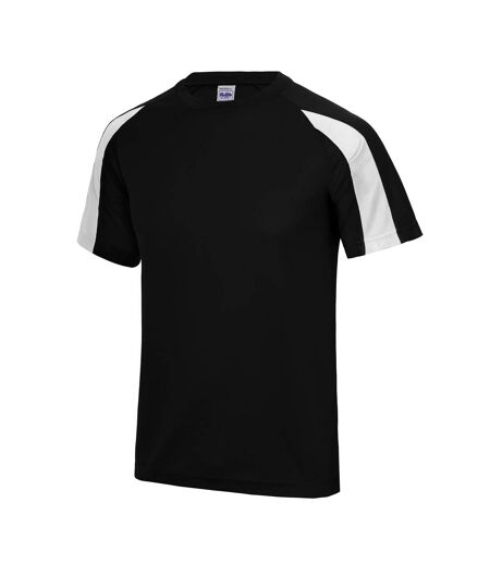 Just Cool Mens Contrast Cool Sports Plain T-Shirt (Jet Black/Arctic White)