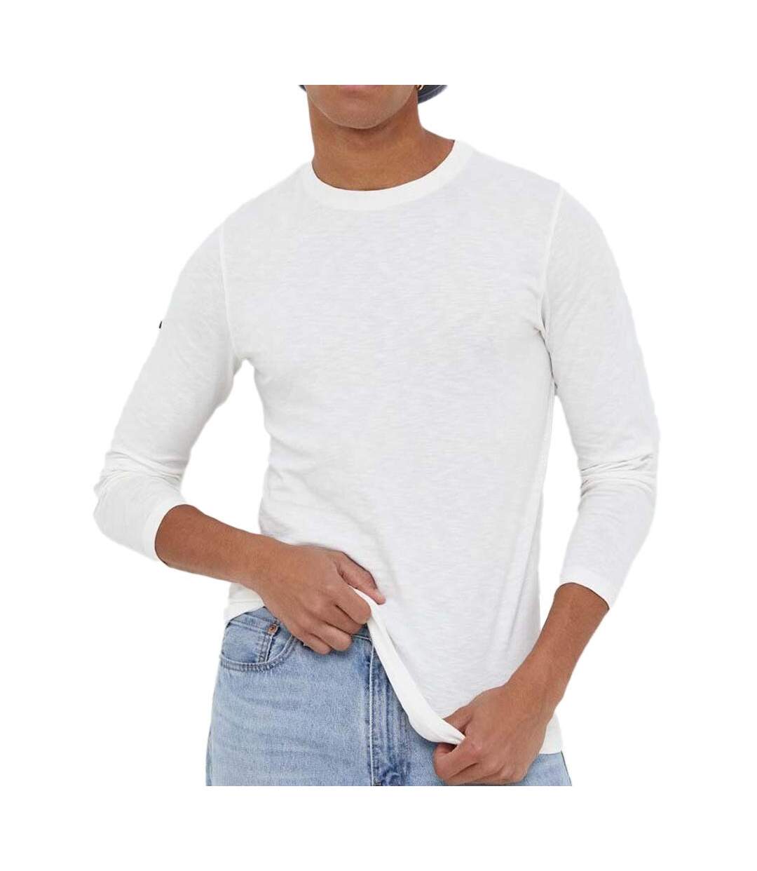 T-shirt Manches Longues Blanc Homme SUPERDRY Sleeve Jersey Crew - L