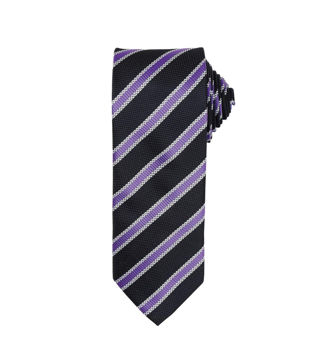 Premier Mens Waffle Stripe Formal Business Tie (Black/Rich Violet) (One Size) - UTRW5236