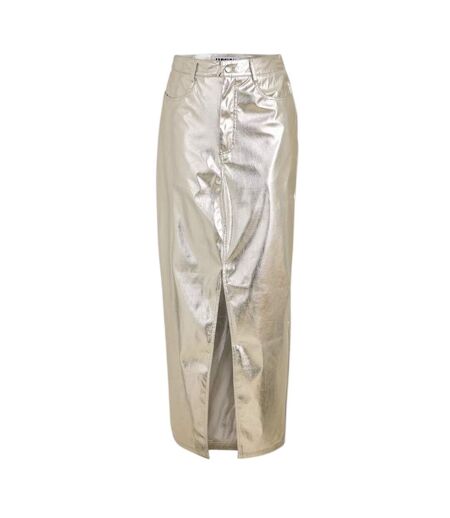 Womens/ladies Lupe Metallic Front Slit Pencil Skirt Silver Metallic AmyLynn
