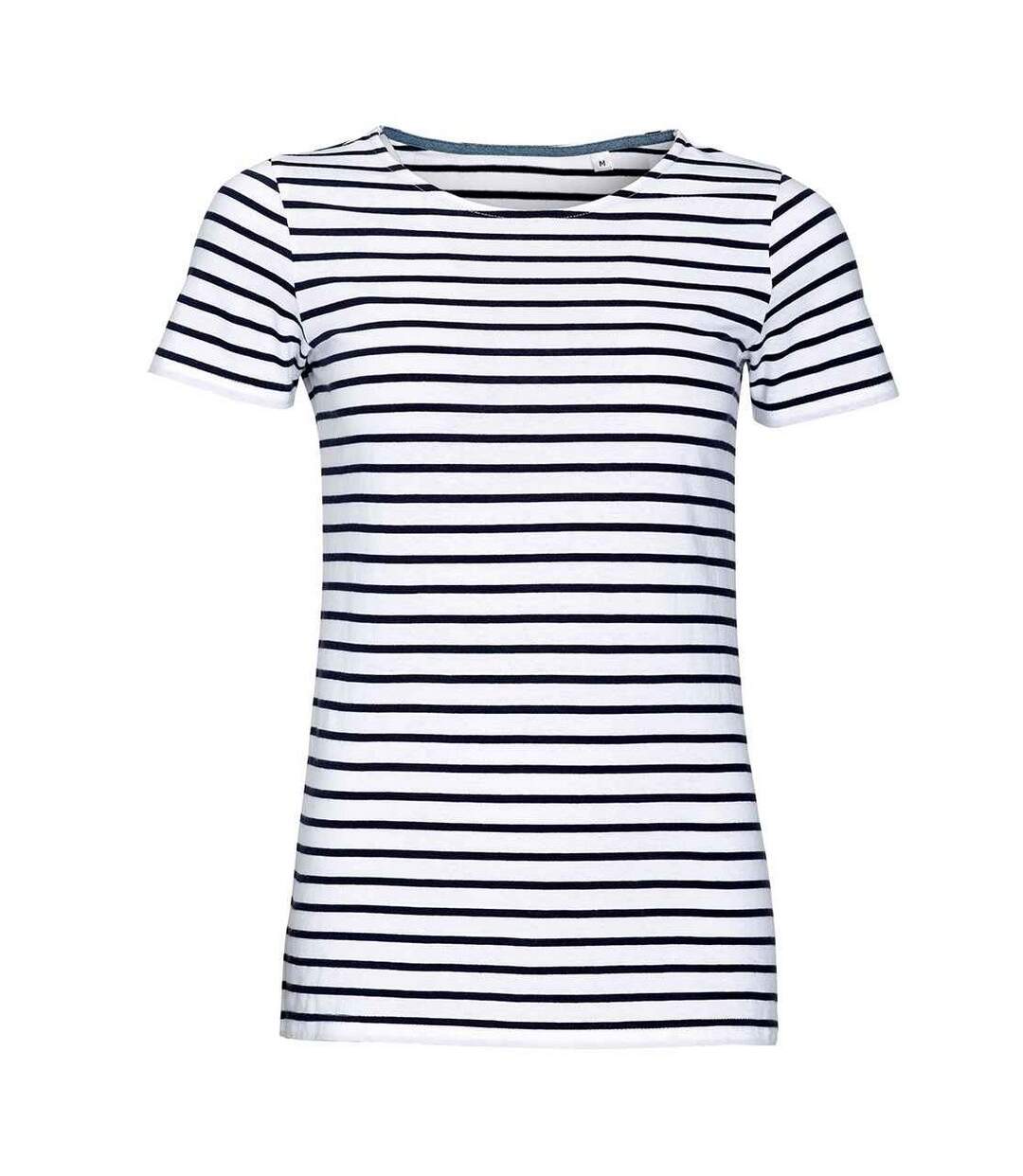 T-shirt Miles Femme Blanc Bleu Marine SOLS-1