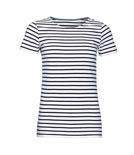 T-shirt Miles Femme Blanc Bleu Marine SOLS