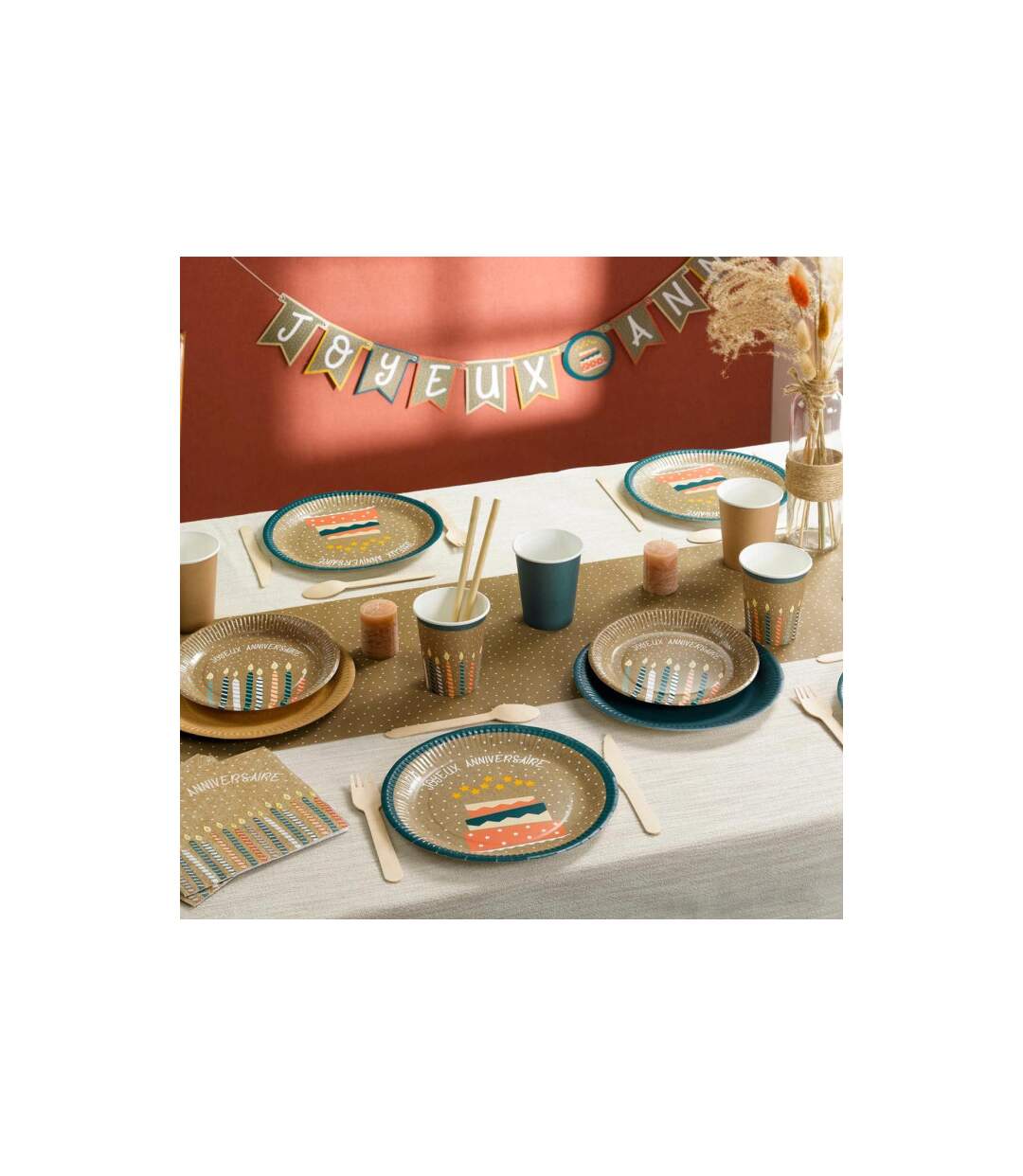 Lot de 6 Assiettes en Carton Anniversaire Kraft 18cm Naturel-2