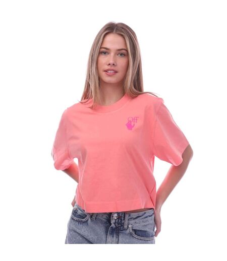 T-shirt Court Hands Off Femme Rose Off White