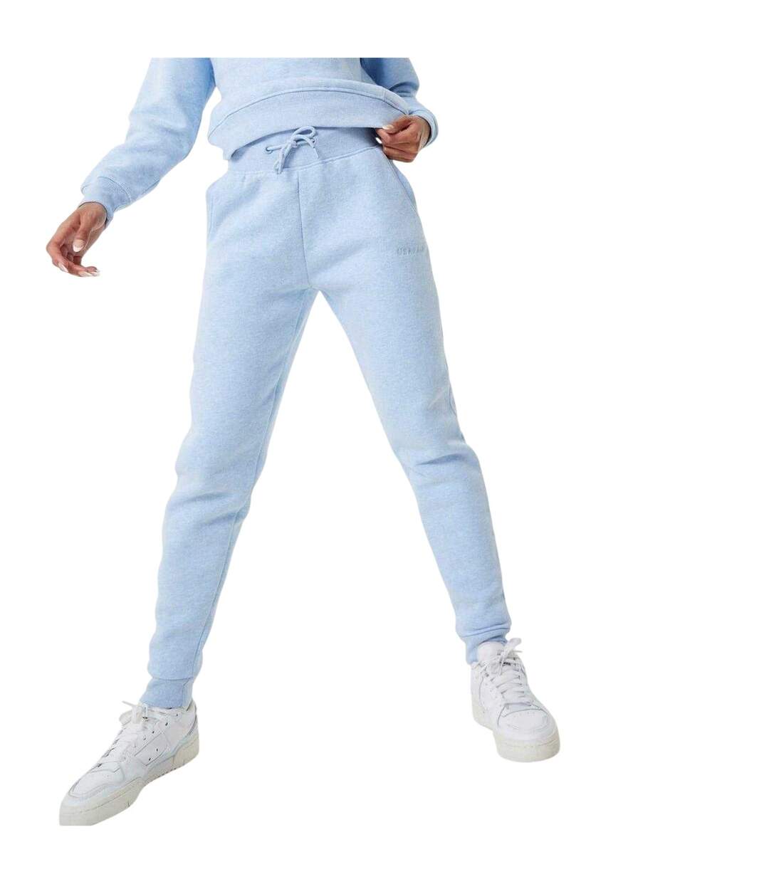 Womens/ladies Cotton Blend Adjustable Waist Classic Joggers Blue Marl USA-2