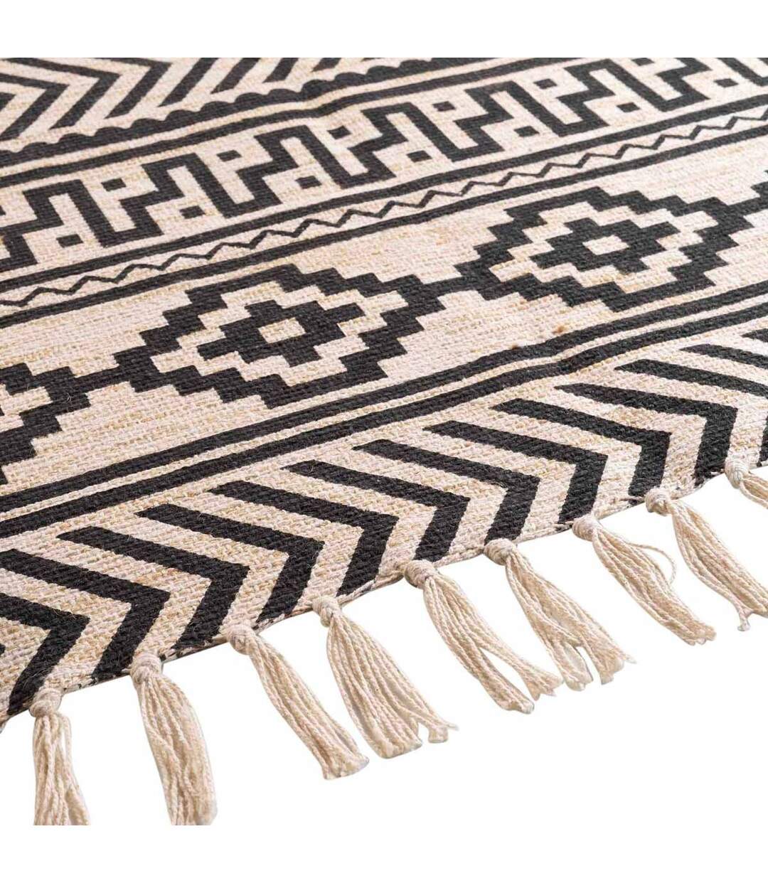 Tapis Déco à Franges Manille 120x170cm Noir-2