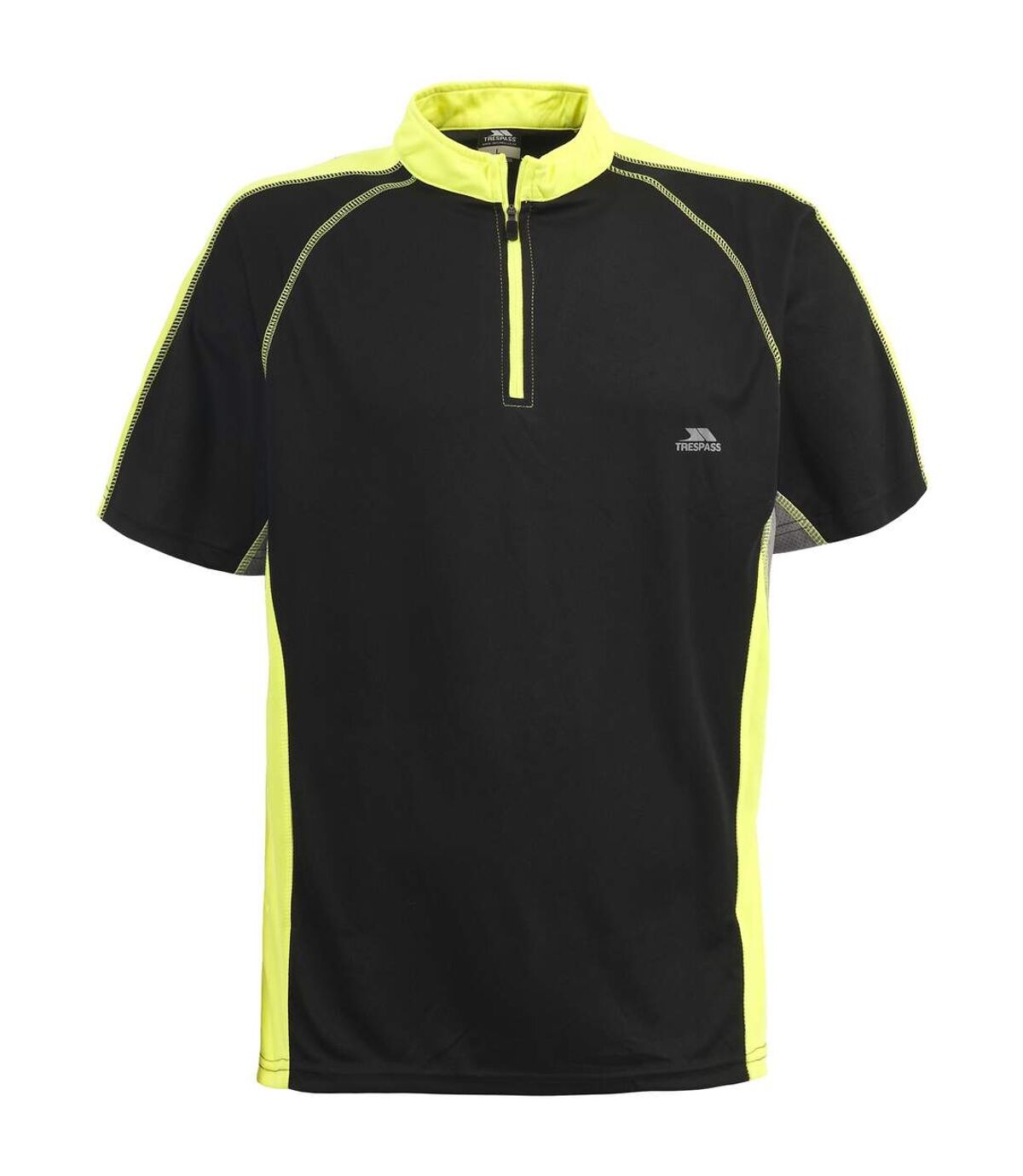 Trespass Mens Grenada Short Sleeve Zip Neck Athletic T-Shirt (Black/Hi Vis Yellow) - UTTP336