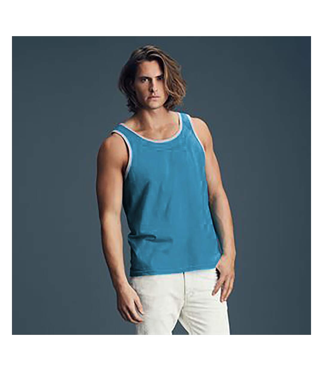 Anvil Mens Fashion Basic Tank Top/Sleeveless Vest (Caribbean Blue/ Heather Gray)