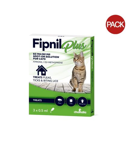 Pack of 3  Fipnil plus cat flea treatment  one size white/green Chanelle