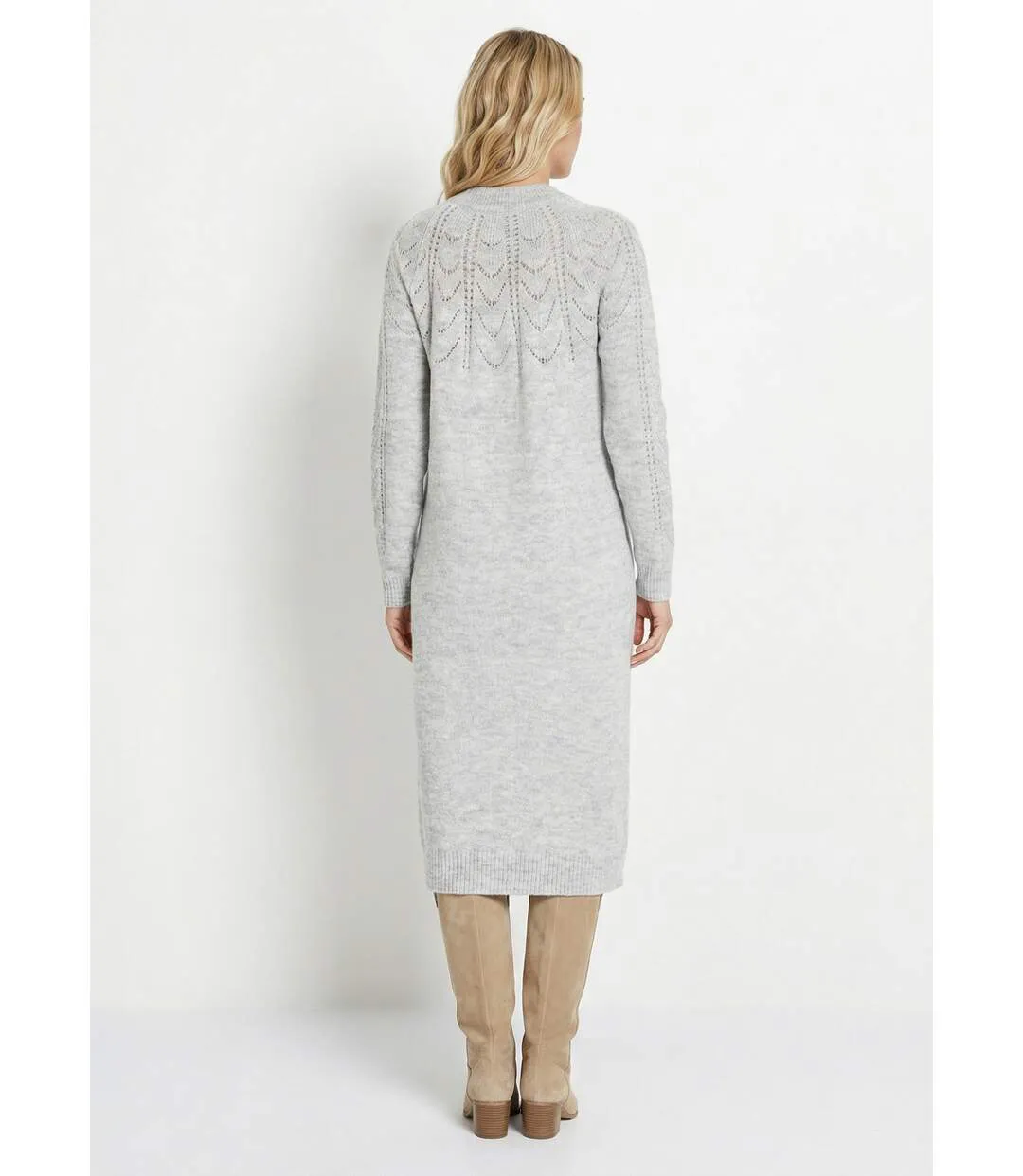 Robe-pull courte tricot ajouré col rond-2