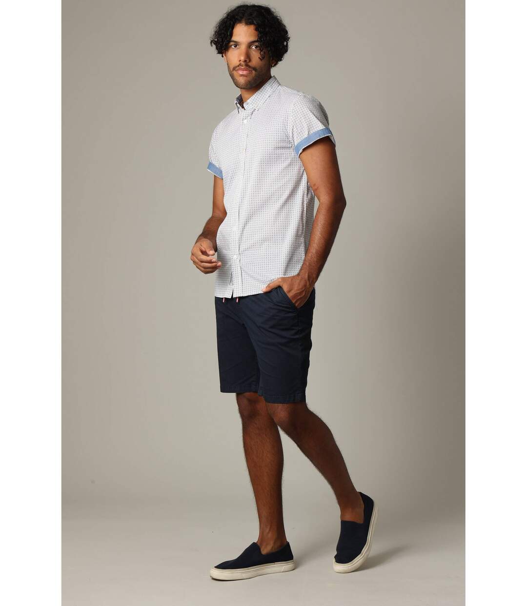 Chemise en popeline à manches courtes avec motif géométrique BOGY-1