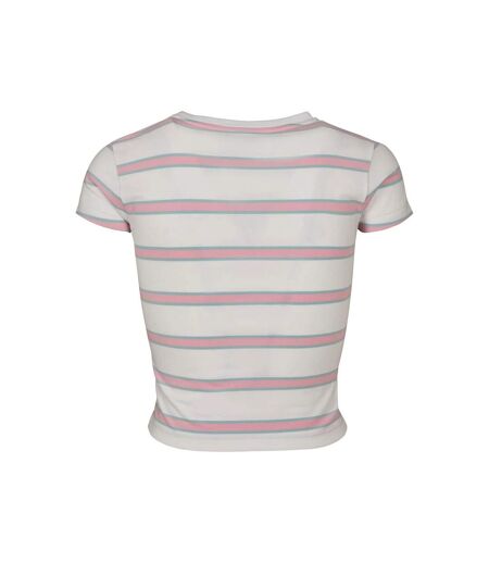 T-shirt Court Motif/style À Rayures Femme Blanc Rose Clair Urban Classics