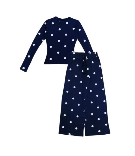 Ensemble De Pyjama Long Motif/style À Pois Femme Bleu Marine Linea