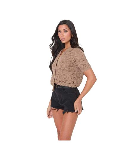Womens/ladies Crochet Top Mocha I Saw It First