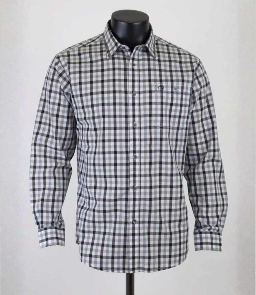 CHALLENGER CH2012 — Chemise à carreaux manches longues gris et noir : légèreté en popeline de coton et coupe confort-3