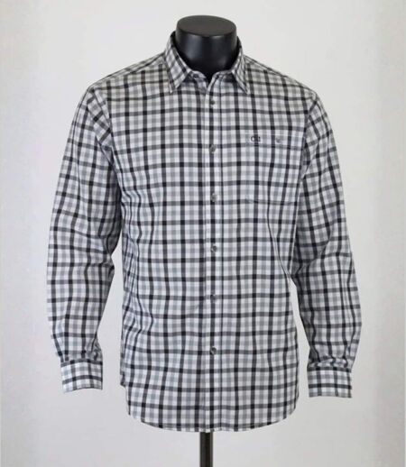 CHALLENGER CH2012 — Chemise à carreaux manches longues gris et noir : légèreté en popeline de coton et coupe confort