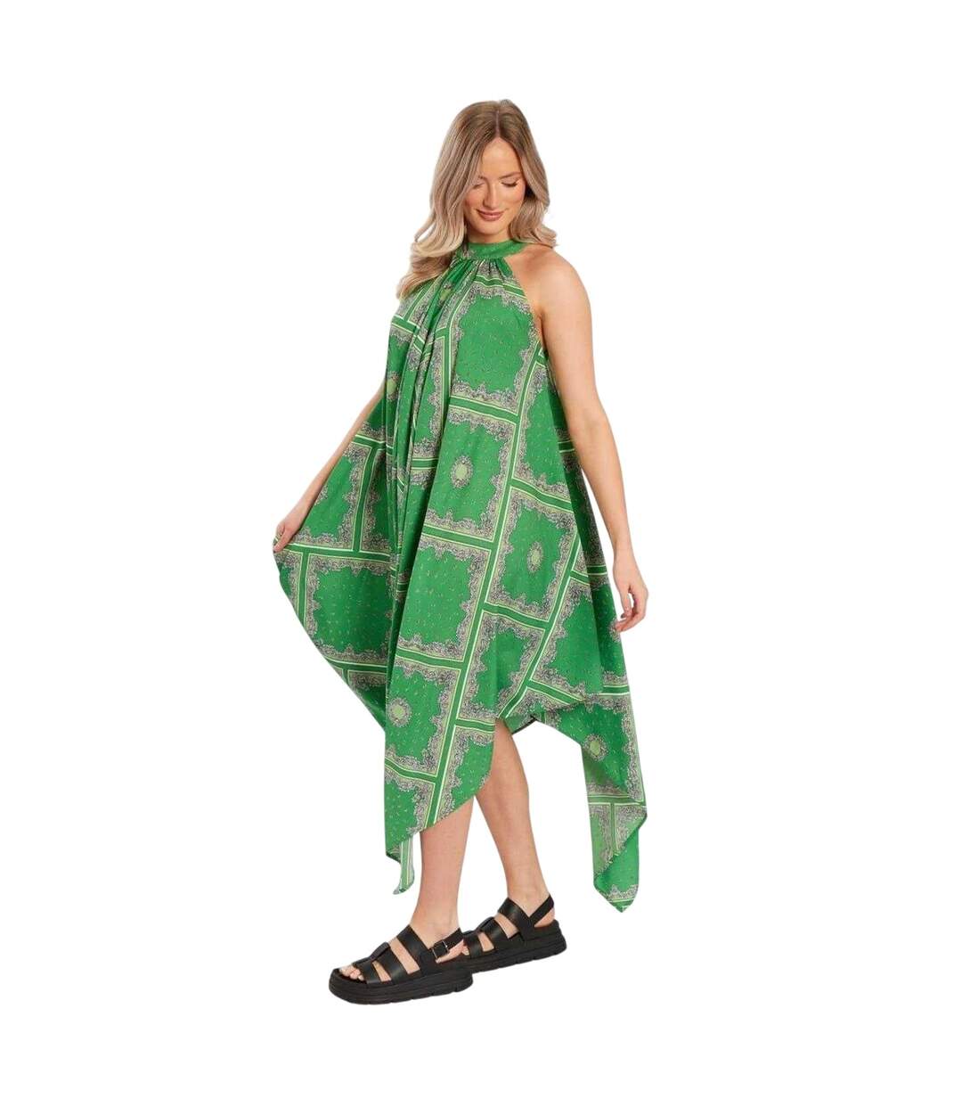 Womens/ladies Halter Neck Midi Dress Green Violet Romance-1