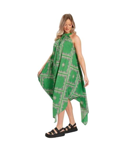 Womens/ladies Halter Neck Midi Dress Green Violet Romance
