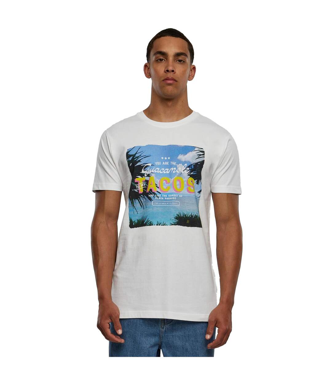 T-shirt Hommes Tacos Blanc Mister Tee-3