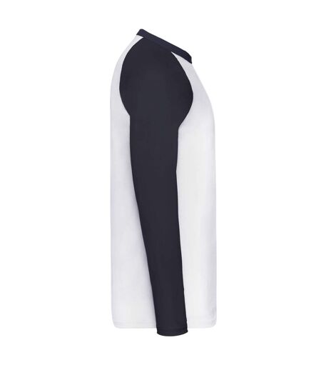 Mens Contrast Long-sleeved Baseball T-shirt White Deep Navy Fruit Of The Loom