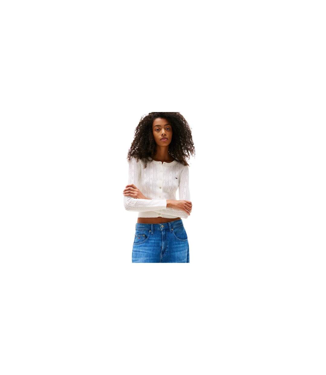Womens/ladies Pointelle Cardigan Ecru Tommy Jeans-1