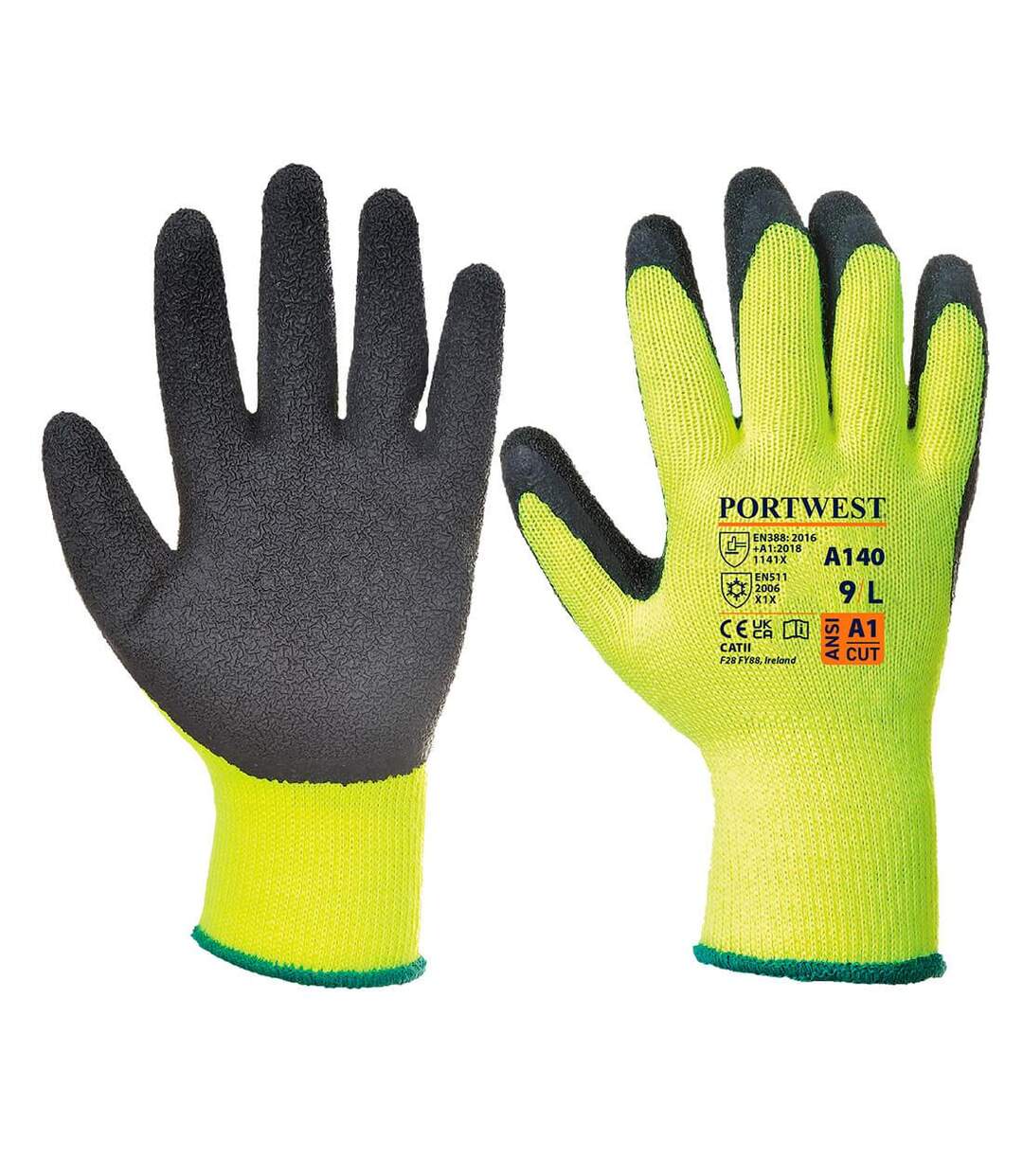 Unisex adult a140 thermal latex grip gloves s black Portwest-1