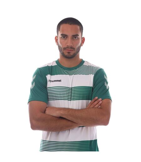 T-shirt Style Rayé Homme Vert Blanc Hummel
