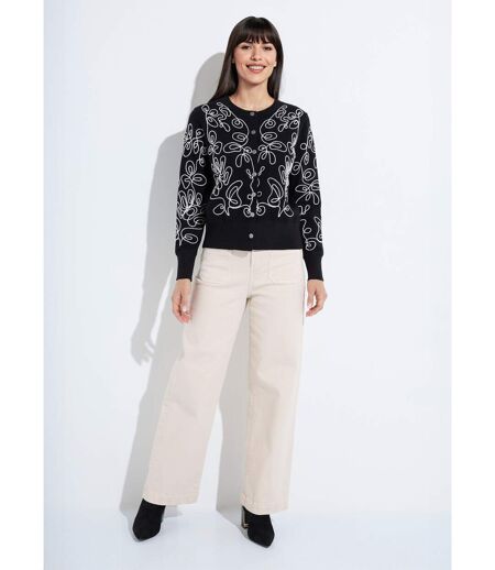 Gilet cardigan boutonné court brodé