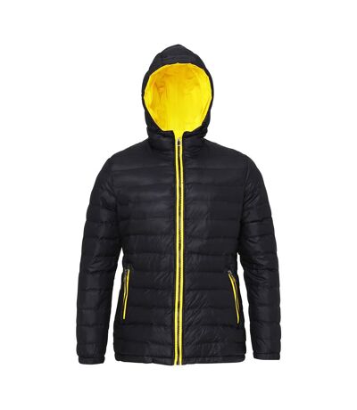 2786 Womens/Ladies Hooded Water & Wind Resistant Padded Jacket (Black/Bright Yellow) - UTRW3425