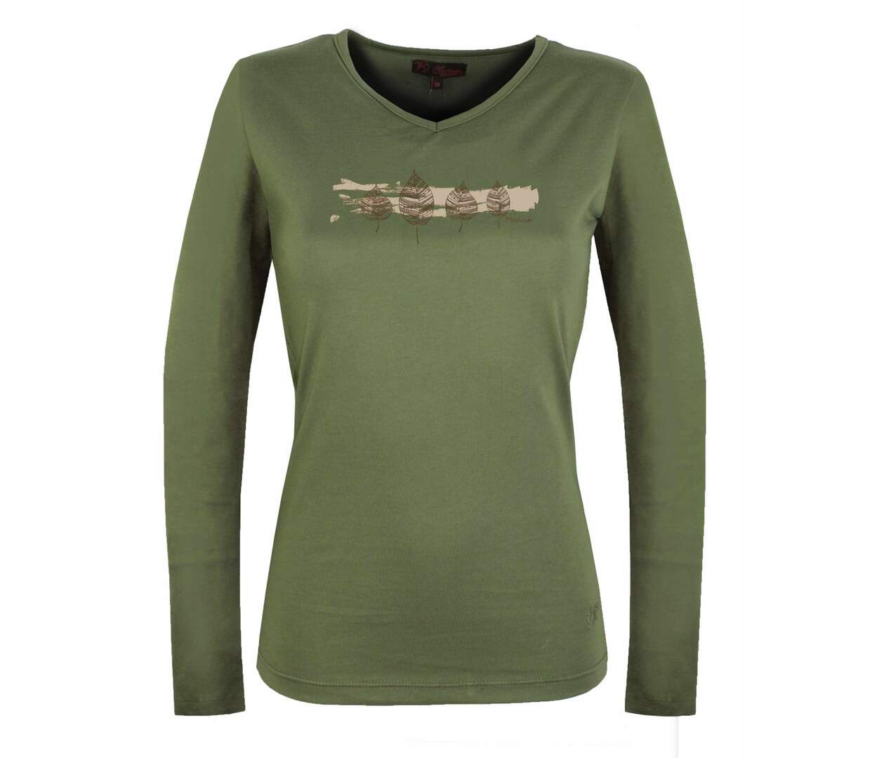 Mayflower NERVAL4 : Tee-shirt femme manches longues vert olive avec petit col V-5