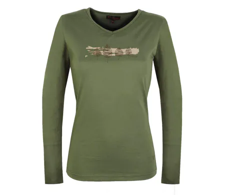 Mayflower NERVAL4 : Tee-shirt femme manches longues vert olive avec petit col V
