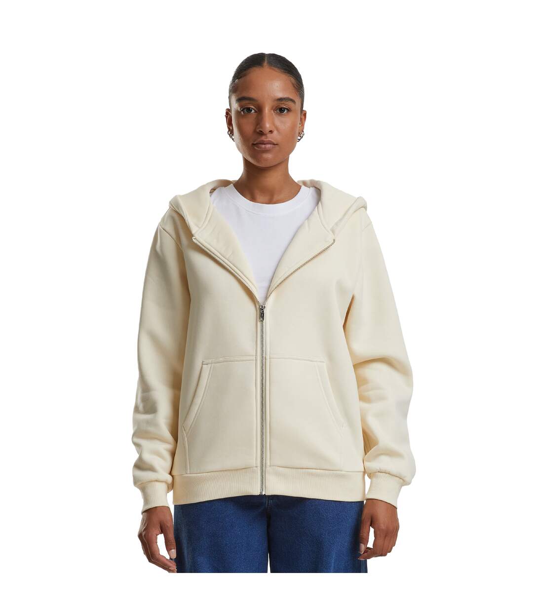 Sweat À Capuche Duveteux Femmes/ladies Sable Blanc Build Your Brand-1