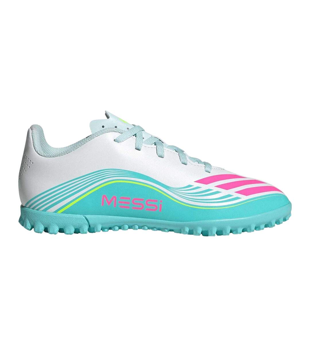 Childrens/kids F50 Lionel Messi Astro Turf Trainers White Pink Blue Adidas-1