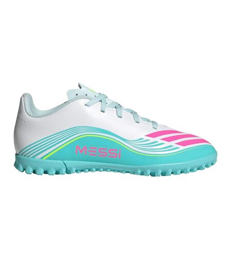 Childrens/kids F50 Lionel Messi Astro Turf Trainers White Pink Blue Adidas