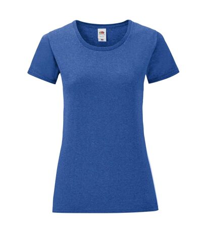 Womens/ladies iconic heather t-shirt royal blue Fruit of the Loom