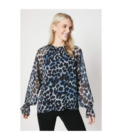 Principles Womens/Ladies Leopard Print Long-Sleeved Blouse (Blue) - UTDH6740